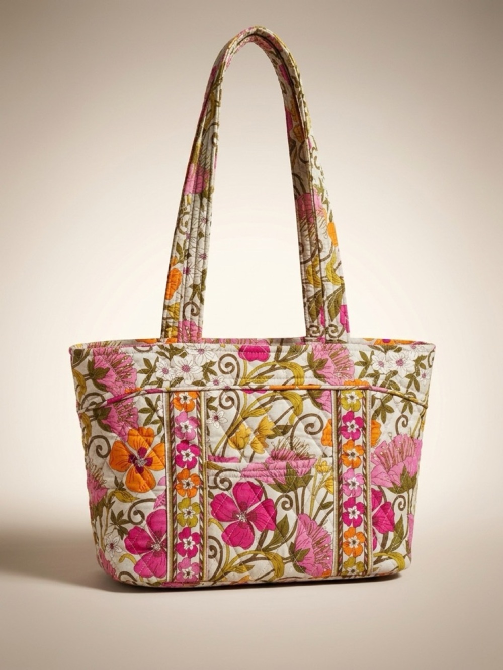 Tea Garden Quilted Floral Tote Bag in Pink & Orange